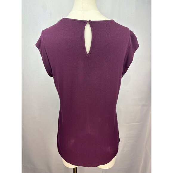 Daniel Rainn Womens Petite Medium Plum Top With Keyhole Back & Pleated Front Des - Picture 3 of 6